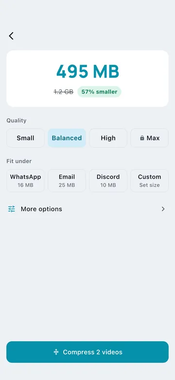 Squish showing a 1.2 GB video coming out at 495 MB